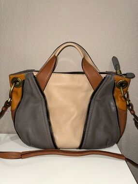 orYANY Cream, Gray & Tan Leather Colorblock Satchel